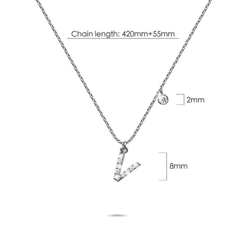 Solid 925 Sterling Silver Initial Crystal Personalised Alphabet Letter Necklace Silver